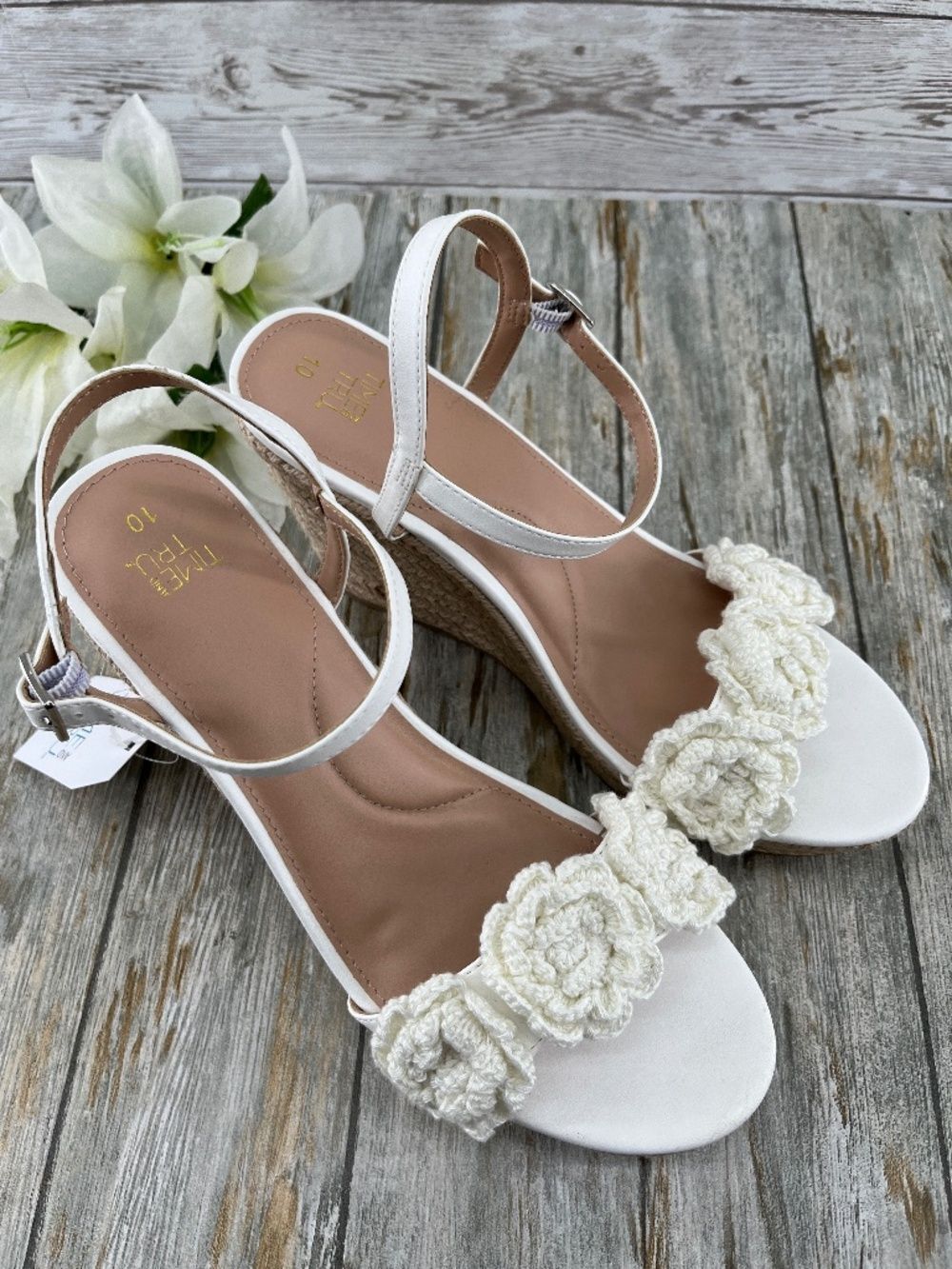 Macrame Flower Espadrille Wedge Sandals Shoes Size 10